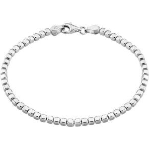 Unisex 925 Sterling Silver Organic Cube Bead Chain Bracelet